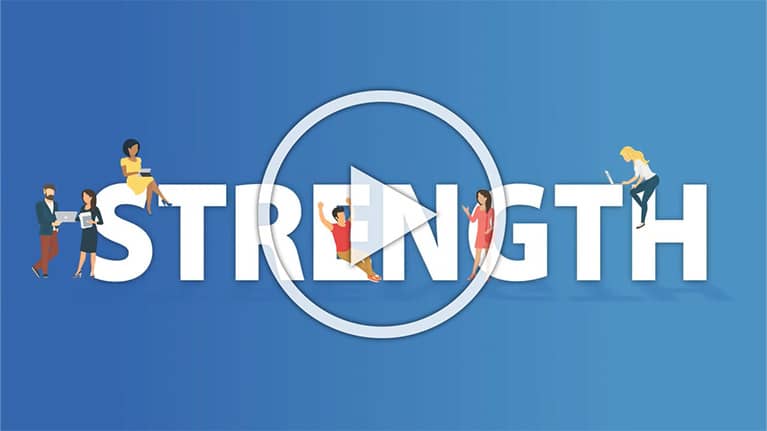 Our Strength video thumbnail with play button