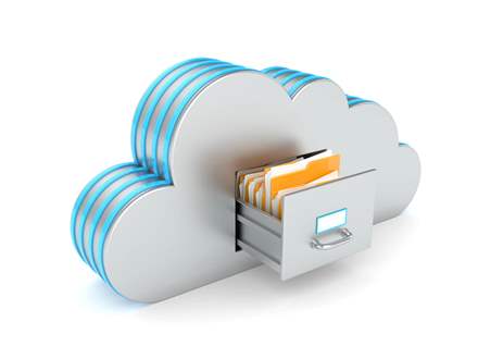 Cloud like filing cabinet with folders stored.