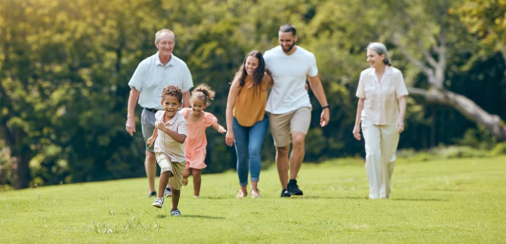 Family walking together in park
