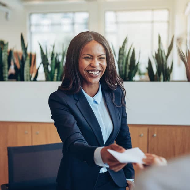 financial professional greeting a client