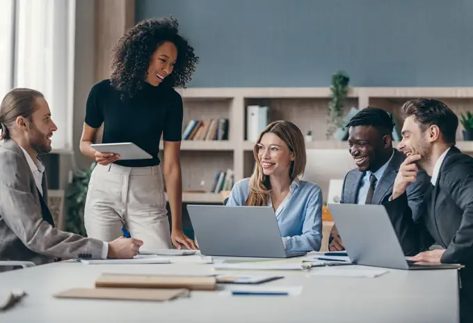 Group of financial professionals meeting together