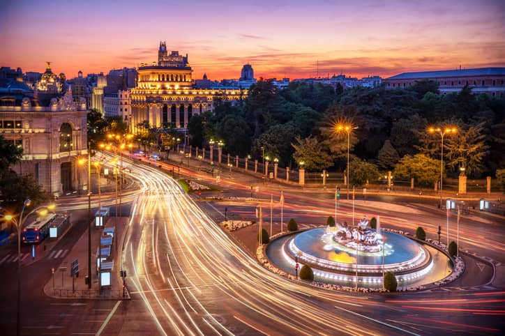 City view and skyline of Madrid.