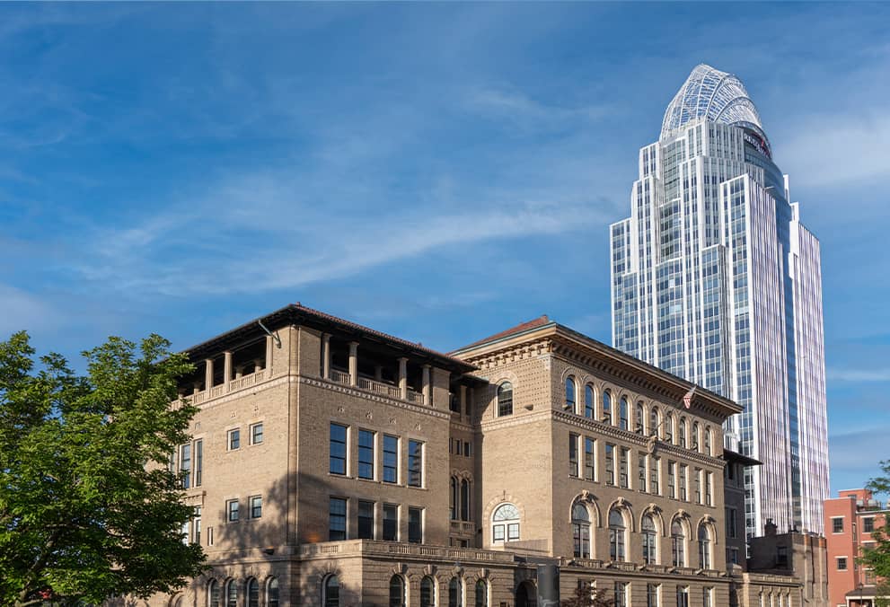 The Guilford building with Queen City Square in the background