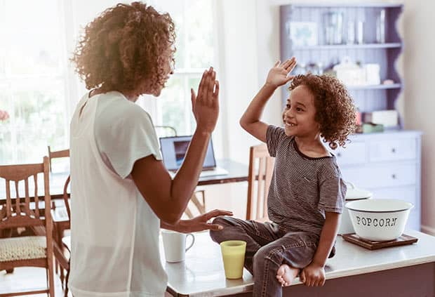 Mother and child celebrating