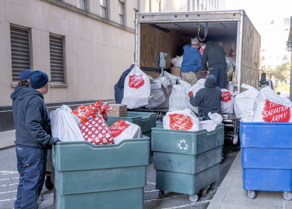 Gifts in 2024 being loaded into the truck for Salvation Army.