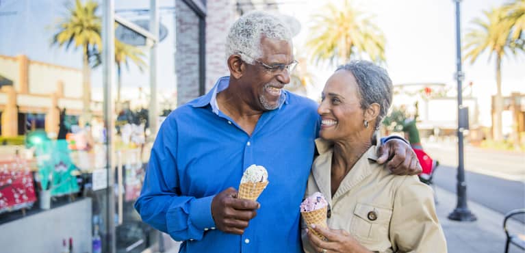 retired couple with ice cream