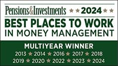 Pensions & Investments Best Places to Work in Money Management Multiyear Winner badge
