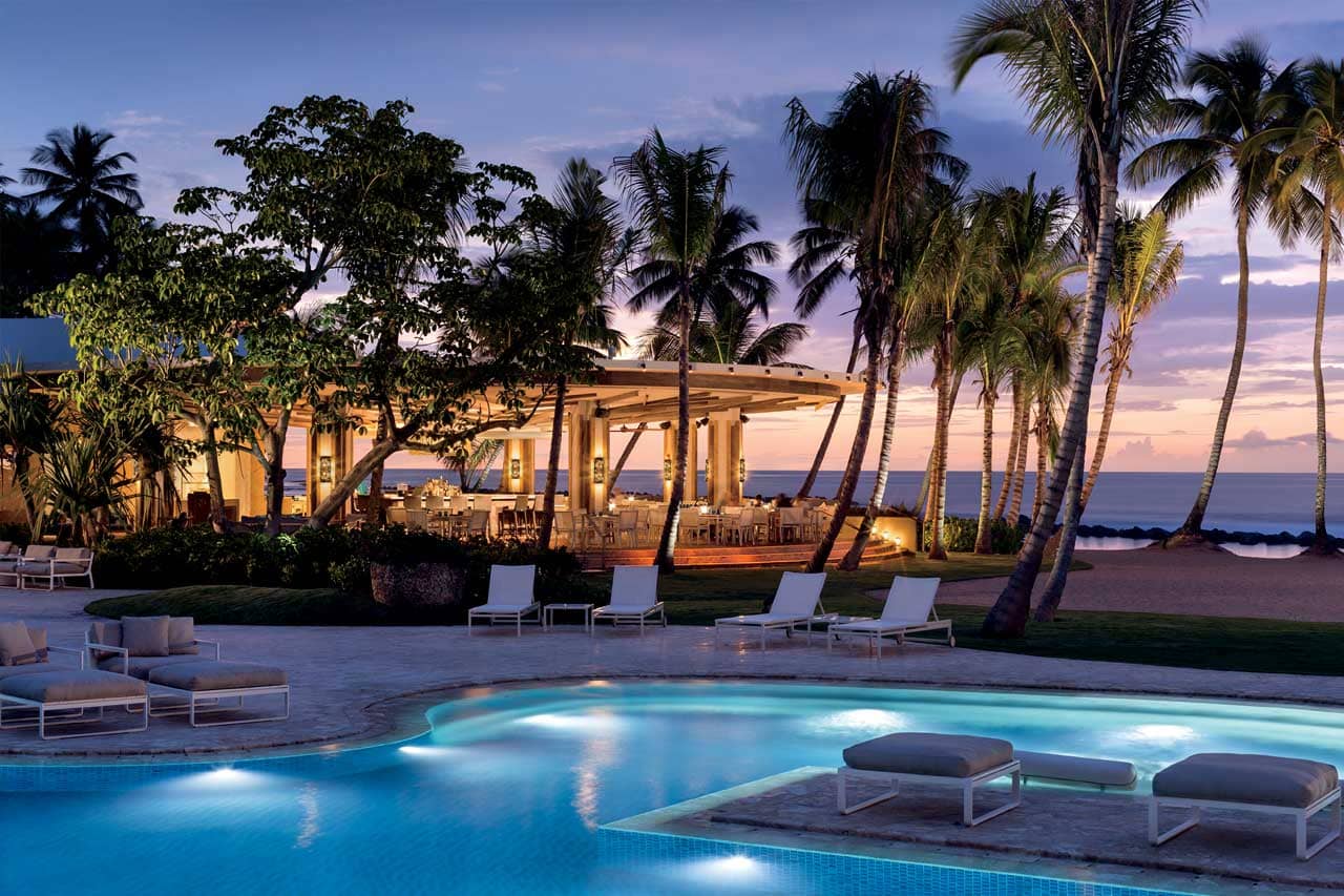 Outdoor pool in the evening