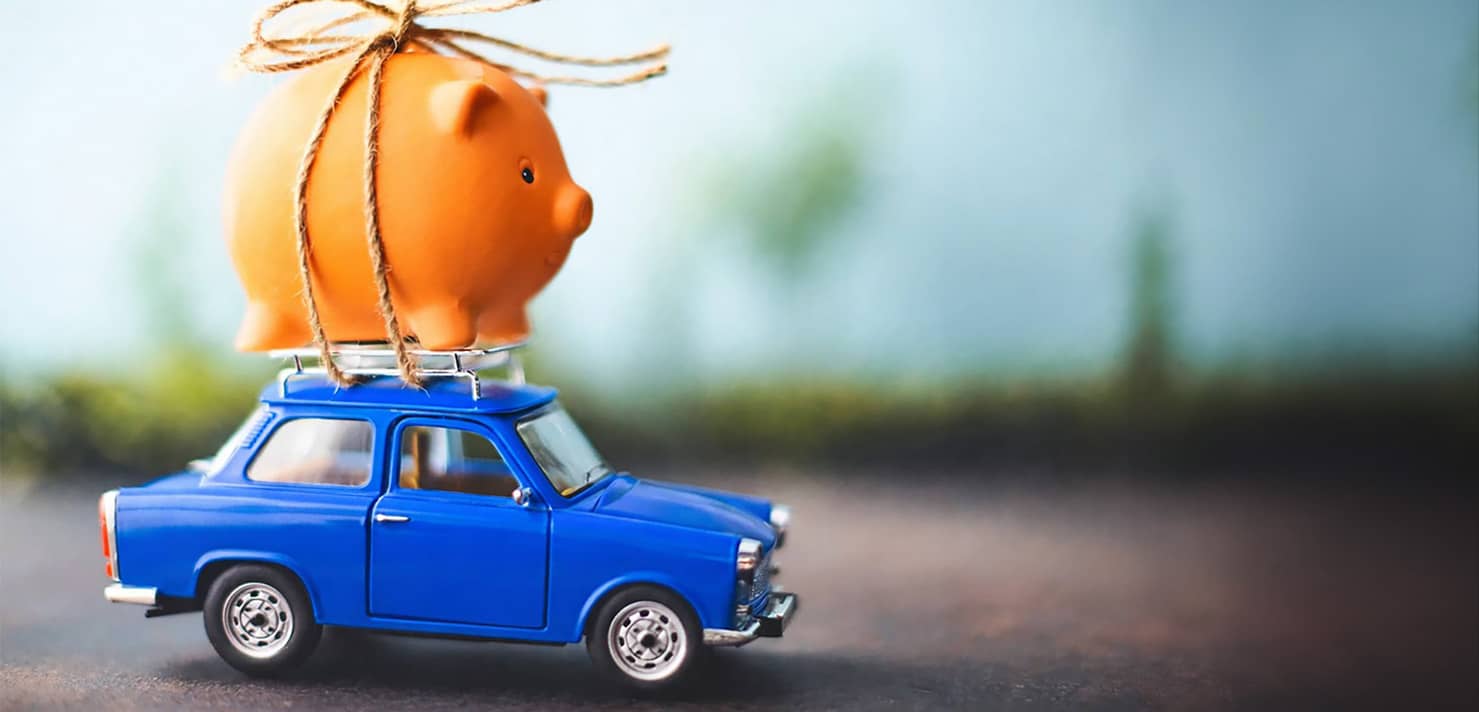 piggy bank tied to car roof