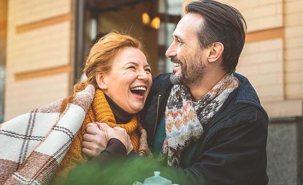 couple laughing together