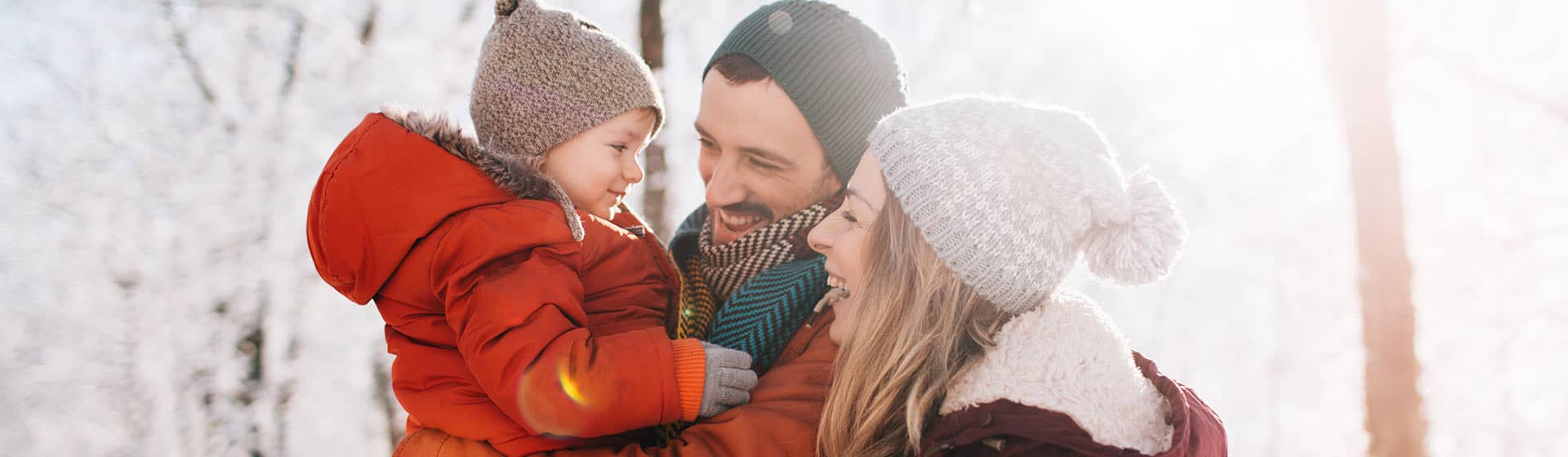 winter couple with son