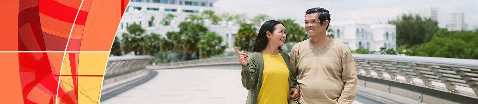 couple walking across bridge