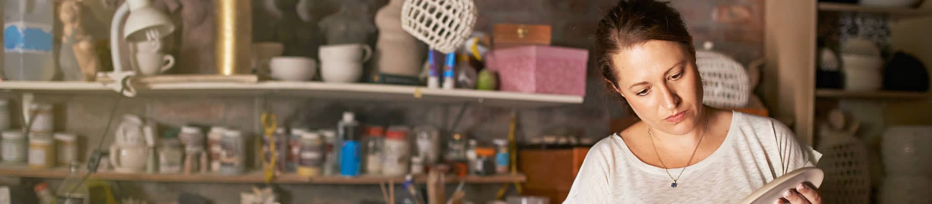 Shop keeper doing business