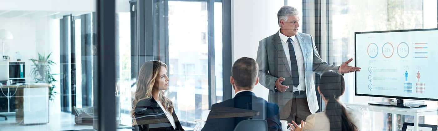 Business meeting presentation with audio visual