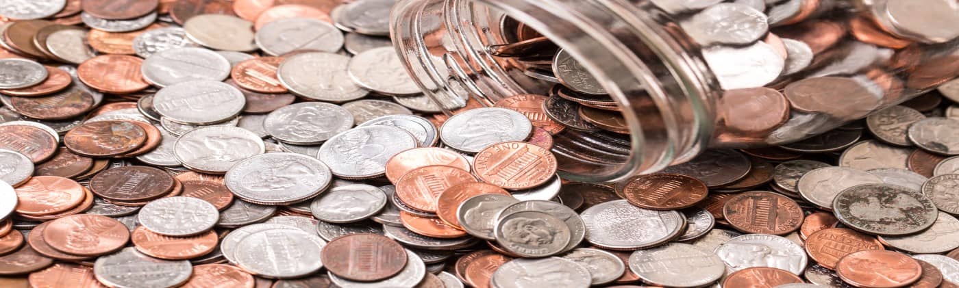 US coins spilled from a jar