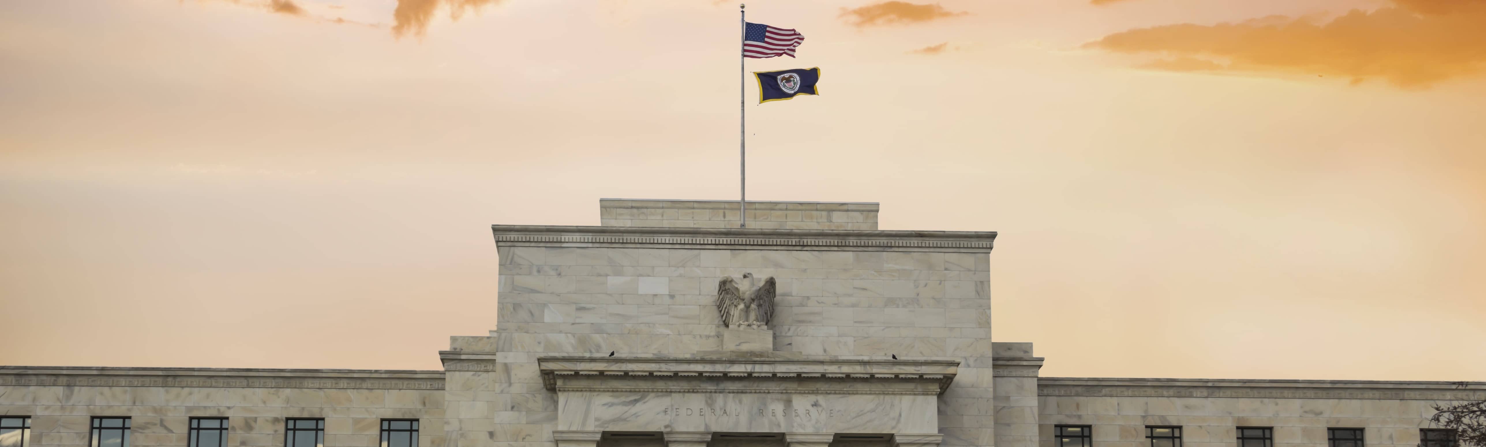 Federal Reserve building in Washington DC at sunrise