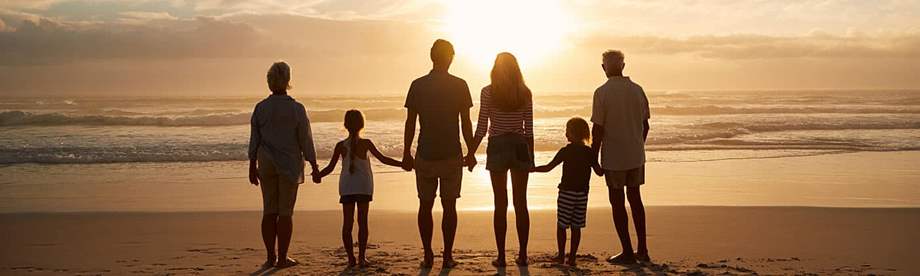 Multiple generation family at the beach at sunset