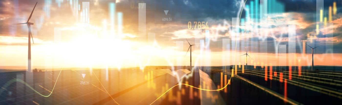 Concept of global economy recovery sunrise over city skyline.