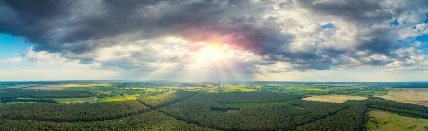 Aerial view of countryside.