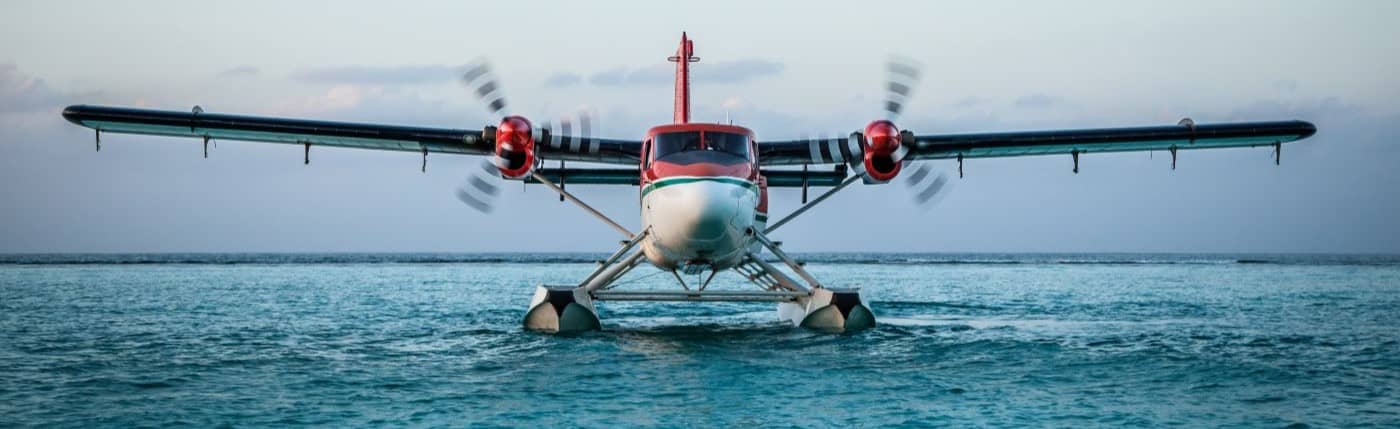 Seaplane in the ocean lagoon.