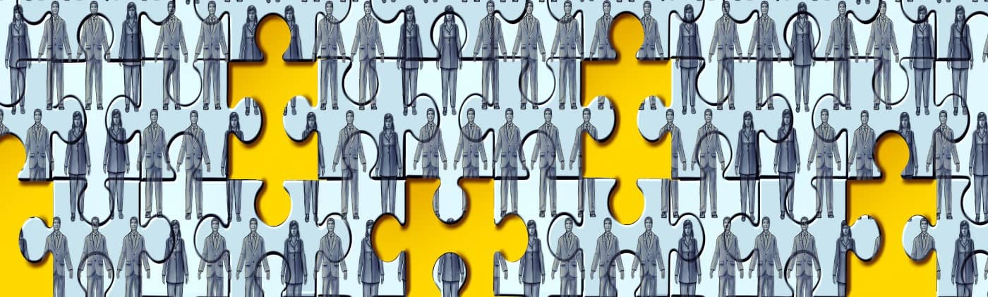 A puzzle of people with missing pieces