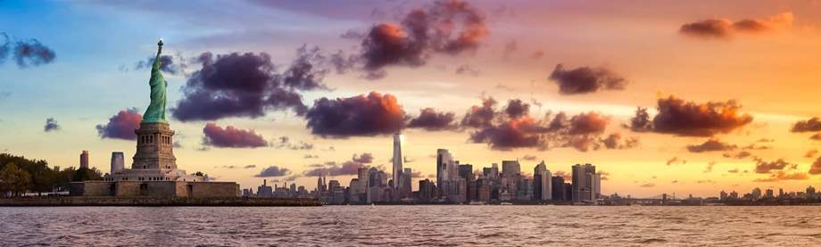 statue of liberty at sunset