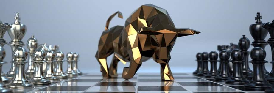 Bull statue on the chess board.