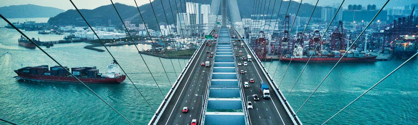 bridge to city cargo ship