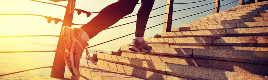 Running up the stairs with the sun