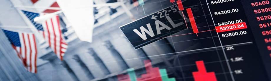 Wall Street sign with stock market