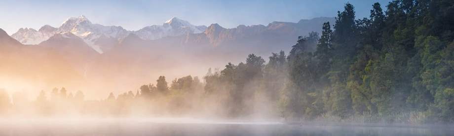 foggy lake and mountains
