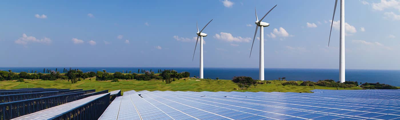 Wind mills and solar panels