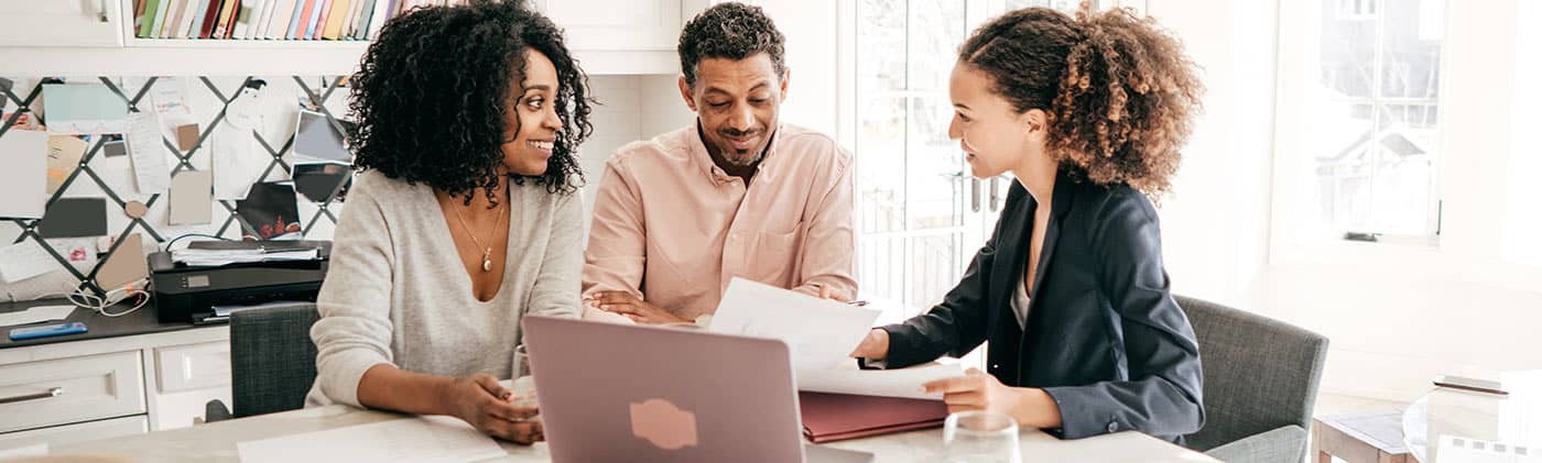 financial representative with laptop