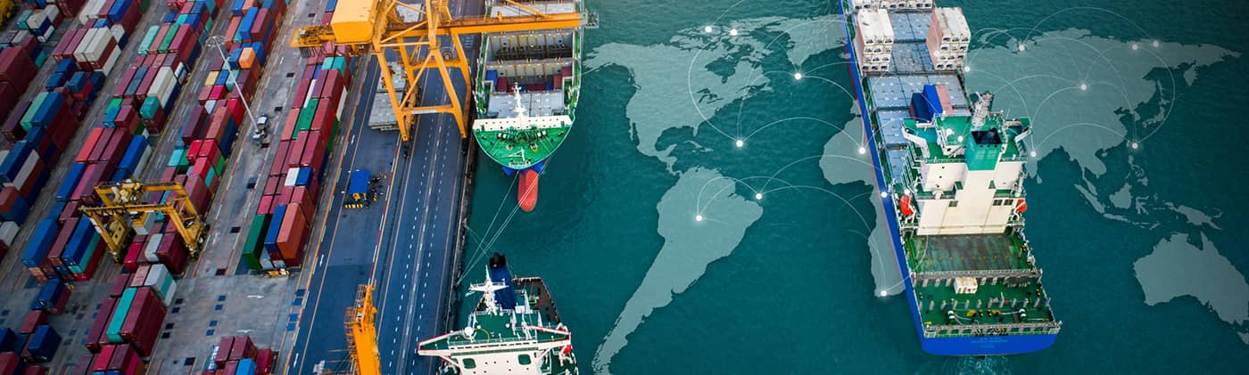 Aerial top view containers ship cargo business