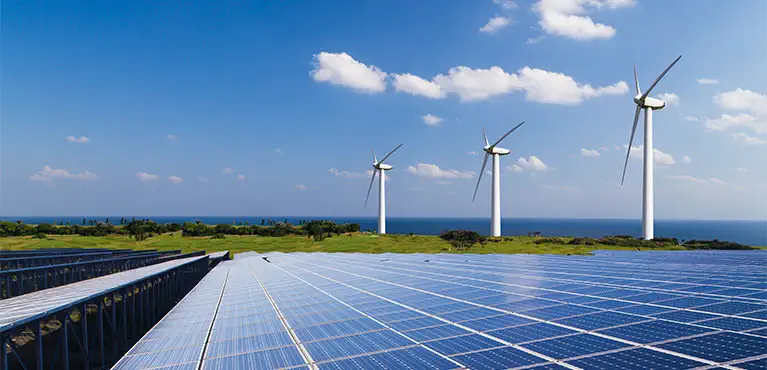 Wind mills and solar panels