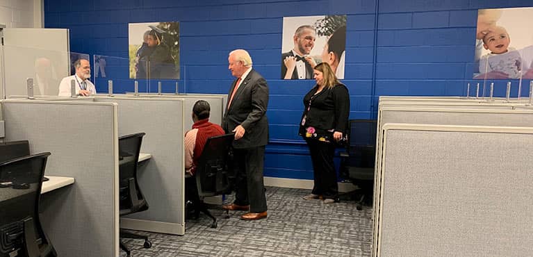 John Barrett with students at NKU Contact Center