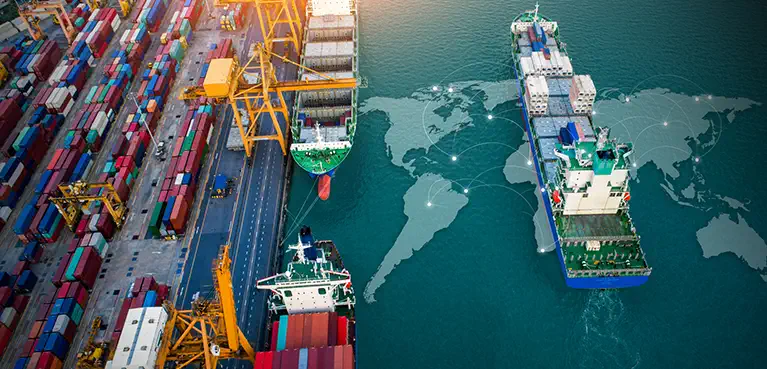 Aerial top view containers ship cargo business