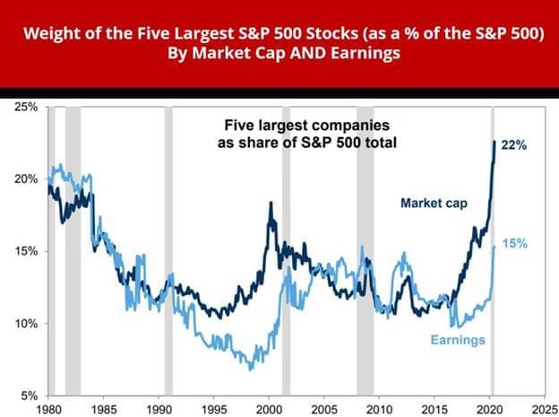Figure 1: Market Cap of 5 Largest Companies as Share of S&P 500 Total