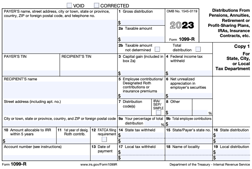 Sample of Form 1099-R document for illustrative purposes only