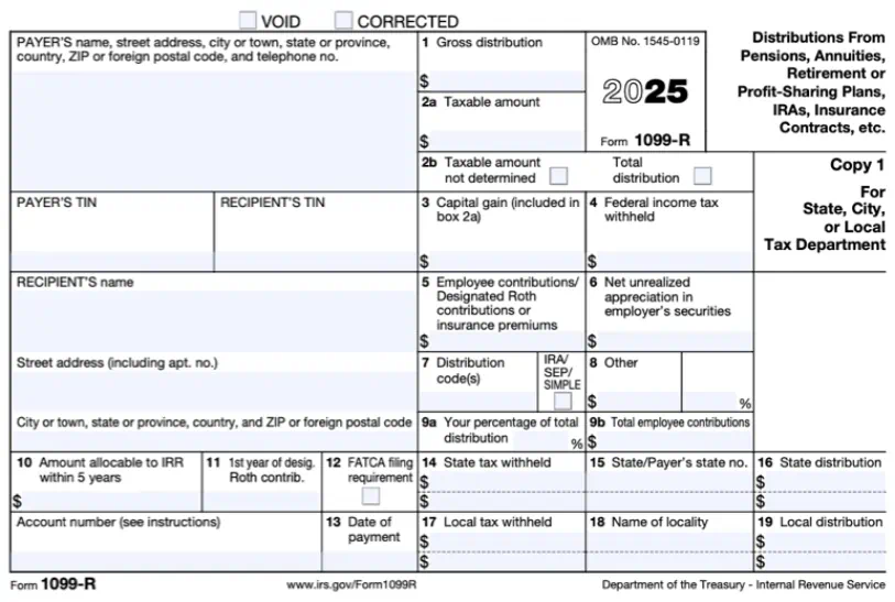 Sample of Form 1099-R document for illustrative purposes only